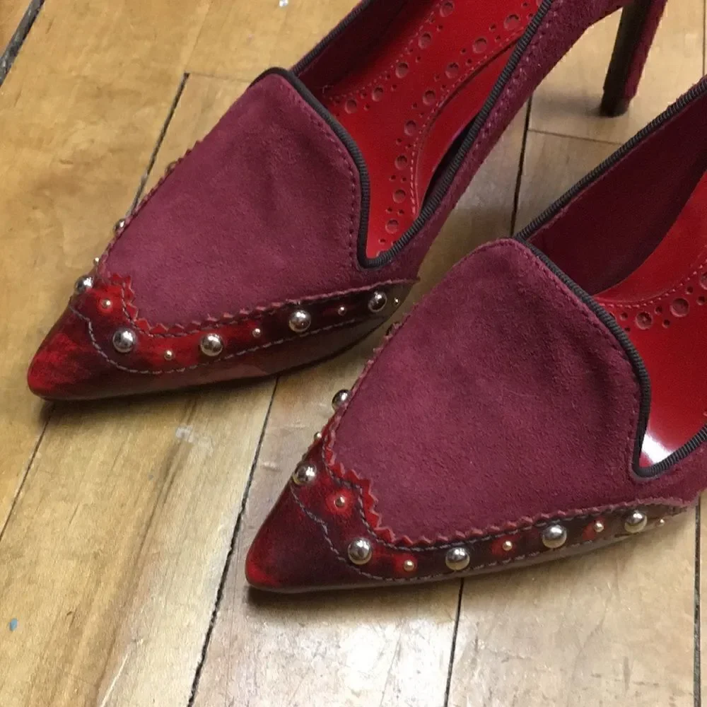 5 Wine Red Suede & Patent studded Pumps Tory Burch - Picture 3 of 8